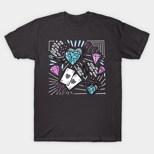 Blue and Pink Diamond Heart design T-Shirt by DamageTwig